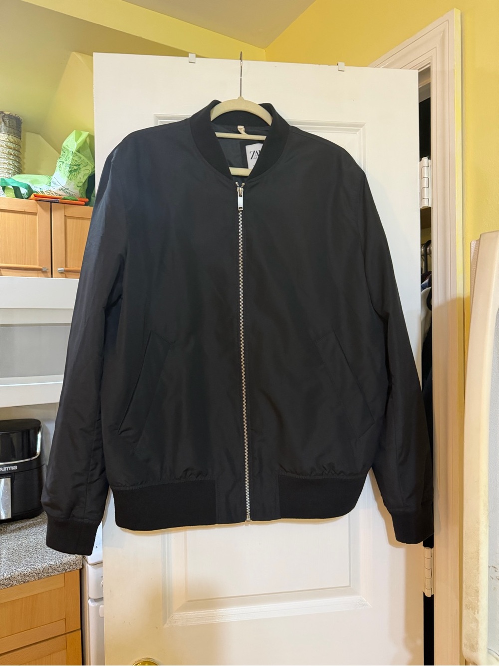 Zara Black Bomber Jacket with Silver Zip